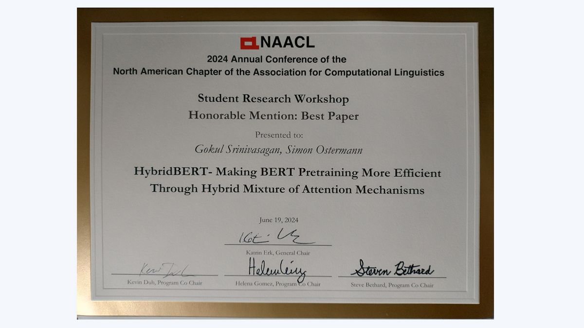 Gokul Srinivasagan and Simon Ostermann win Runner Up Best Paper 