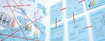 Illustration von Infografiken, zwischen denen Verknüpfungen hergestellt werden