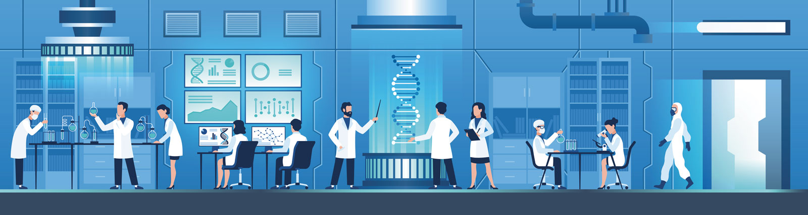 Illustration: Mehrere Wissenschaftler in einem Labor